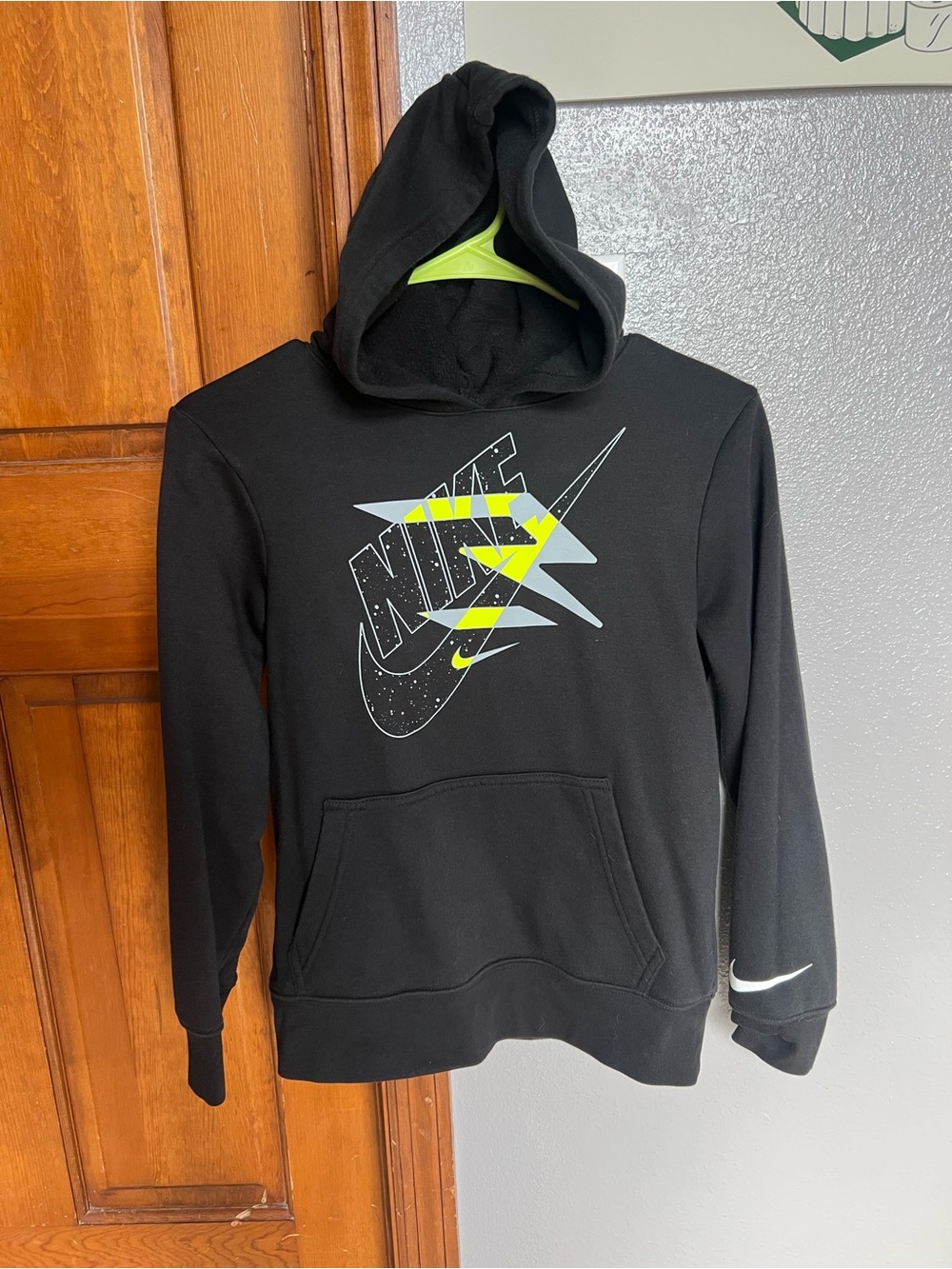Nike Black Hoodie with Neon Yellow Graphic